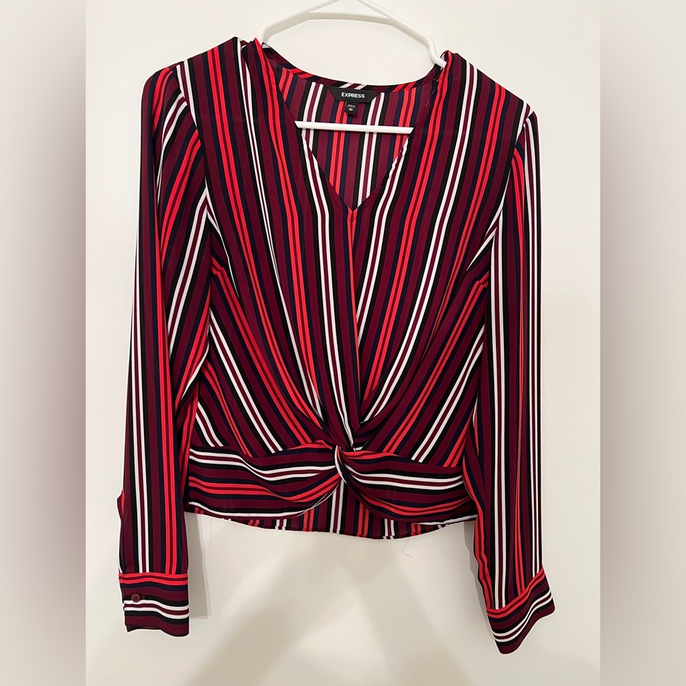 Express maroon striped blouse. Size XS. Worn once. Like new!